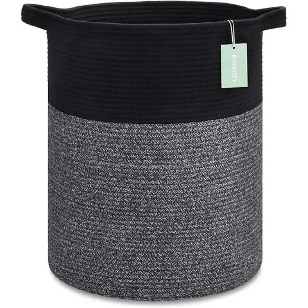 Large laundry hamper woven cotton rope basket 72L toy clothes blanket storage bi